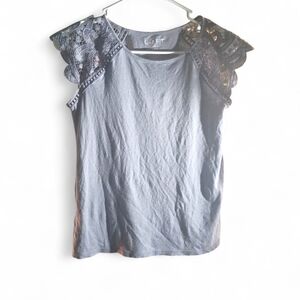 Loft Fashion Navy Lace Cap Sleeve Tee